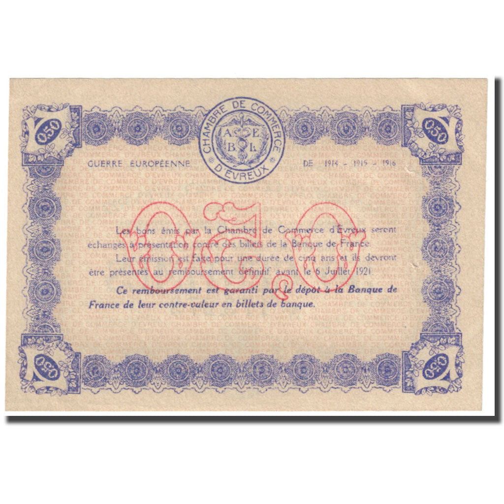 Francia, Evreux, 50 Centimes, 1916, Chambre de Commerce, SPL, Pirot:57-8