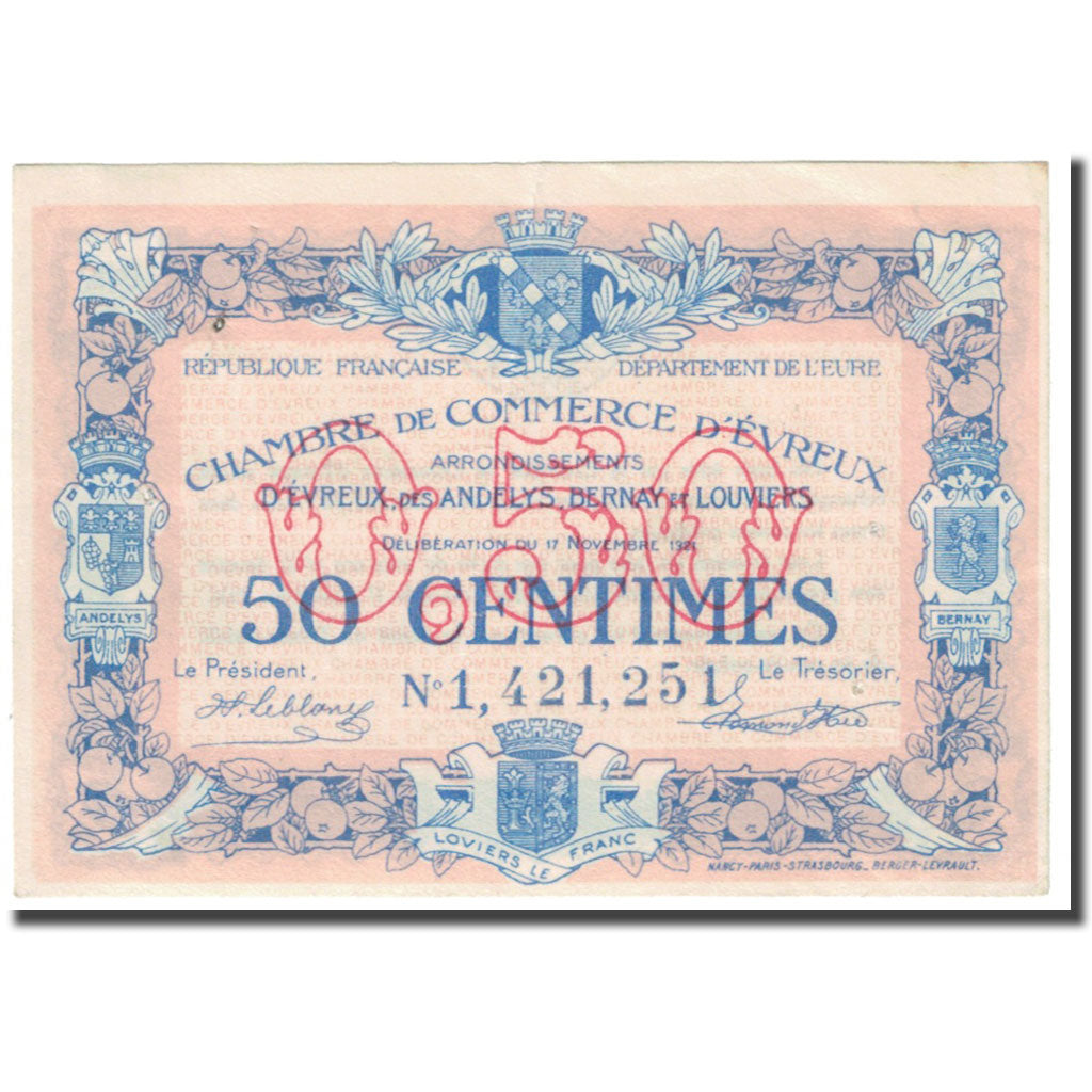 Frankreich, Evreux, 50 Centimes, 1921, Chambre de Commerce, SS, Pirot:57-21