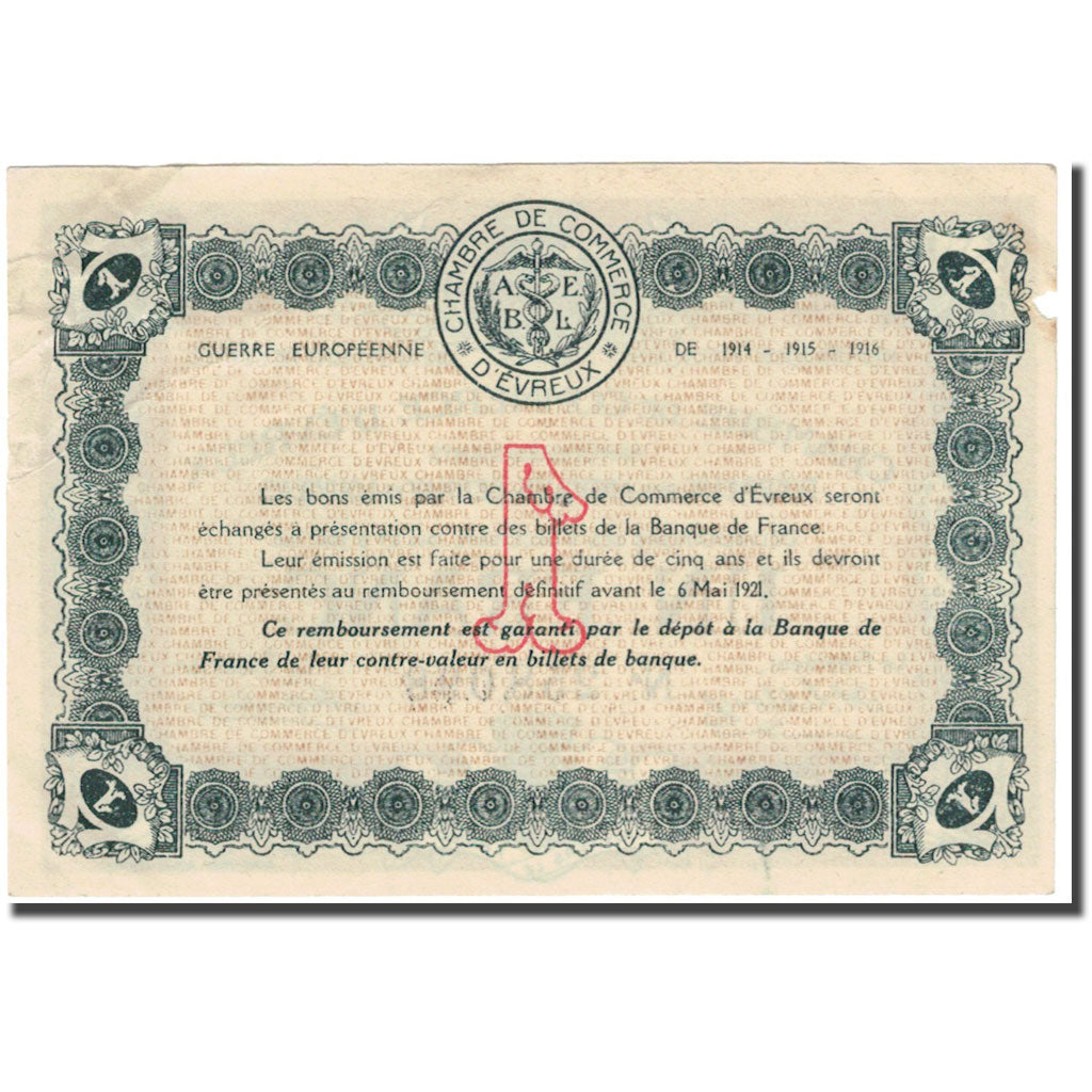 France, Evreux, 1 Franc, 1916, Chambre de Commerce, VF(30-35), Pirot:57-5