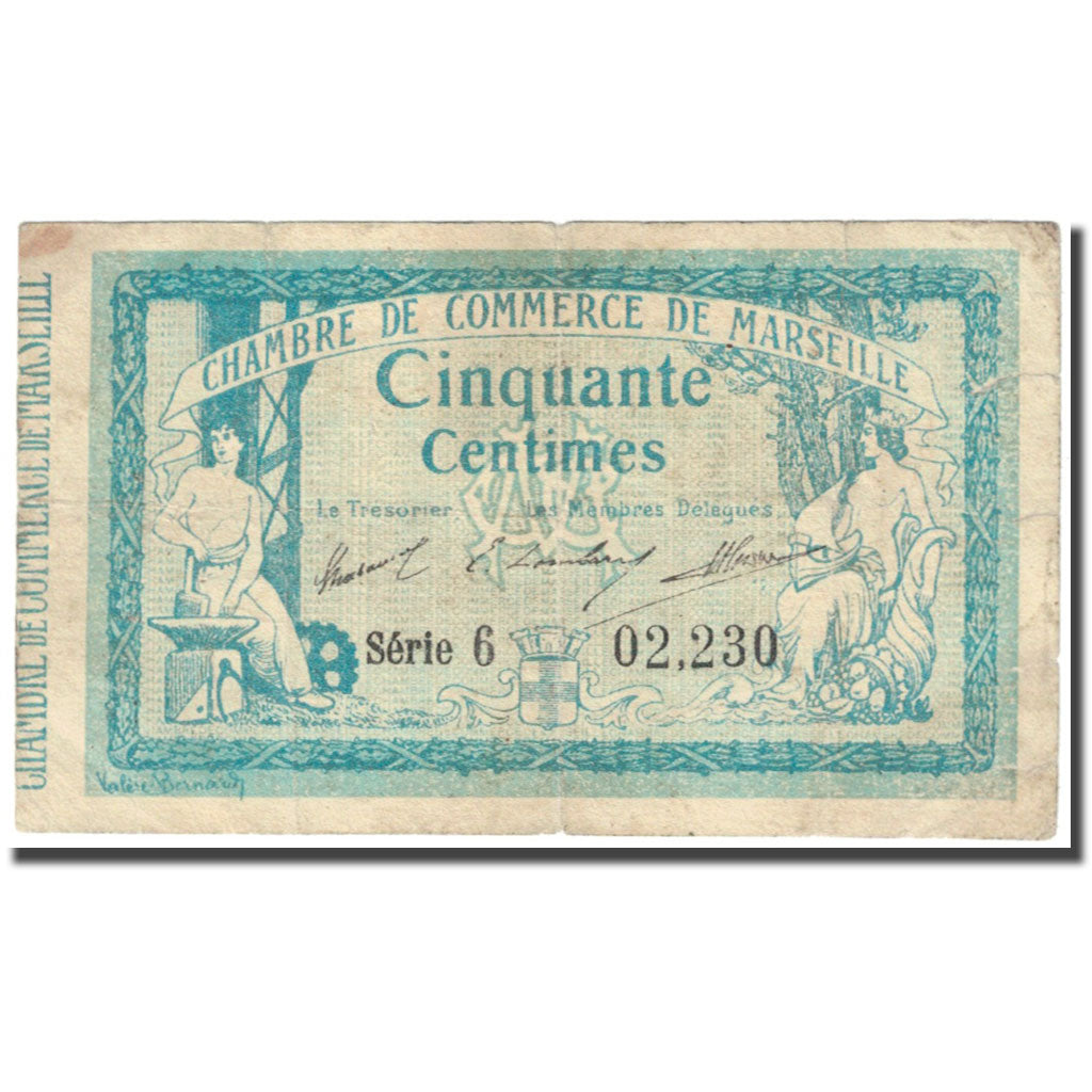France, Marseille, 50 Centimes, 1914, Chambre de Commerce, VF(20-25)