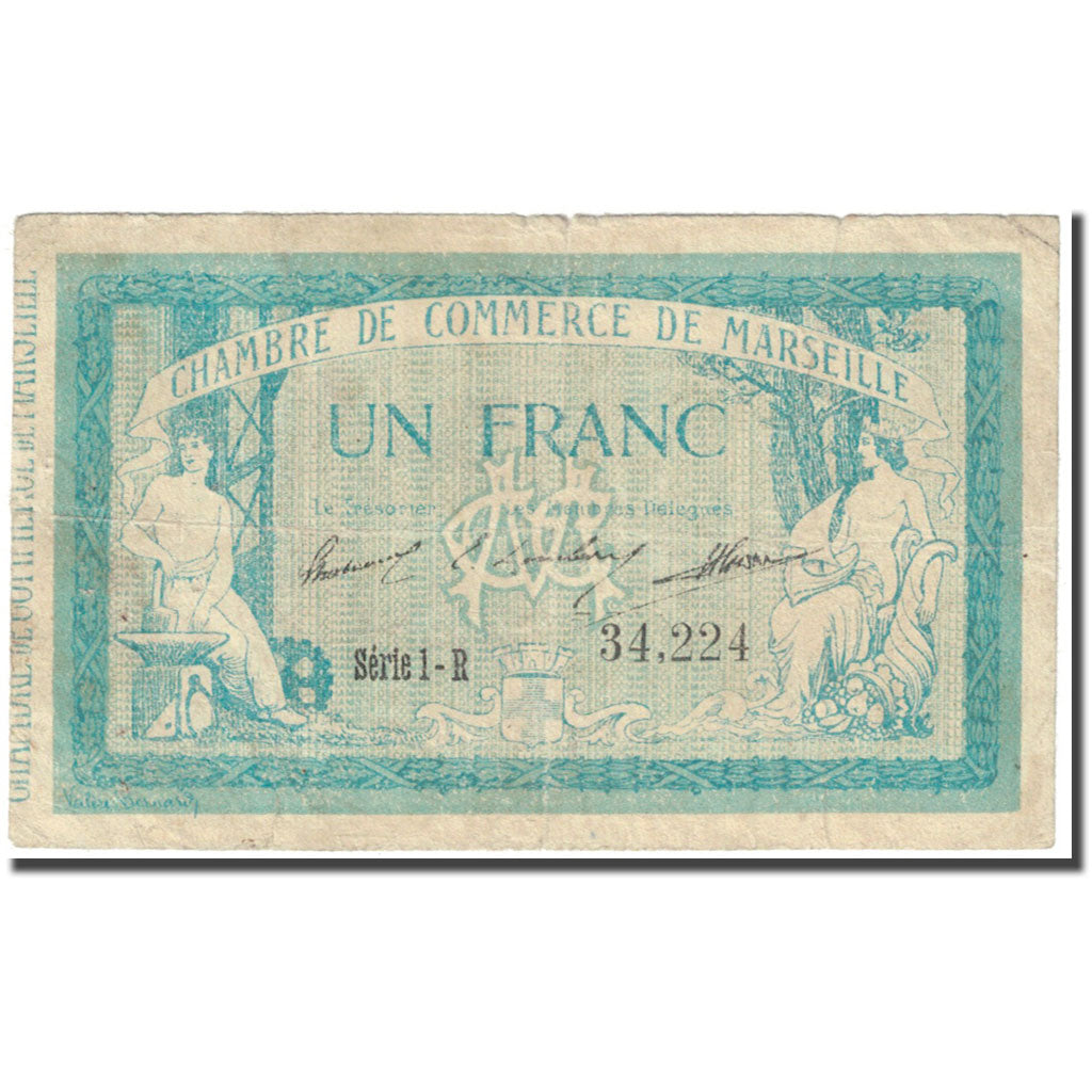 France, Marseille, 1 Franc, 1914, Chambre de Commerce, VF(20-25), Pirot:79-41