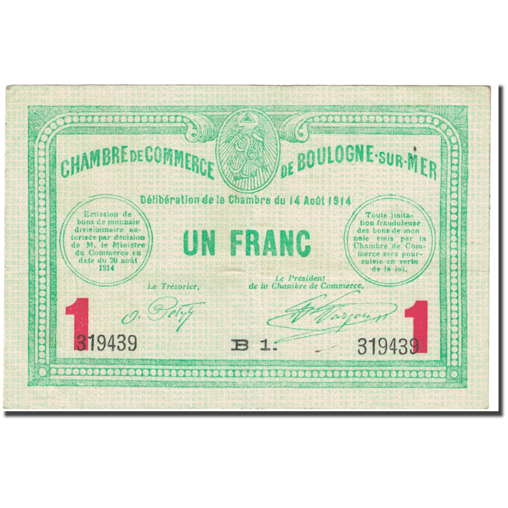France, Boulogne-sur-Mer, 1 Franc, 1914, Chambre de Commerce, TTB, Pirot:31-15