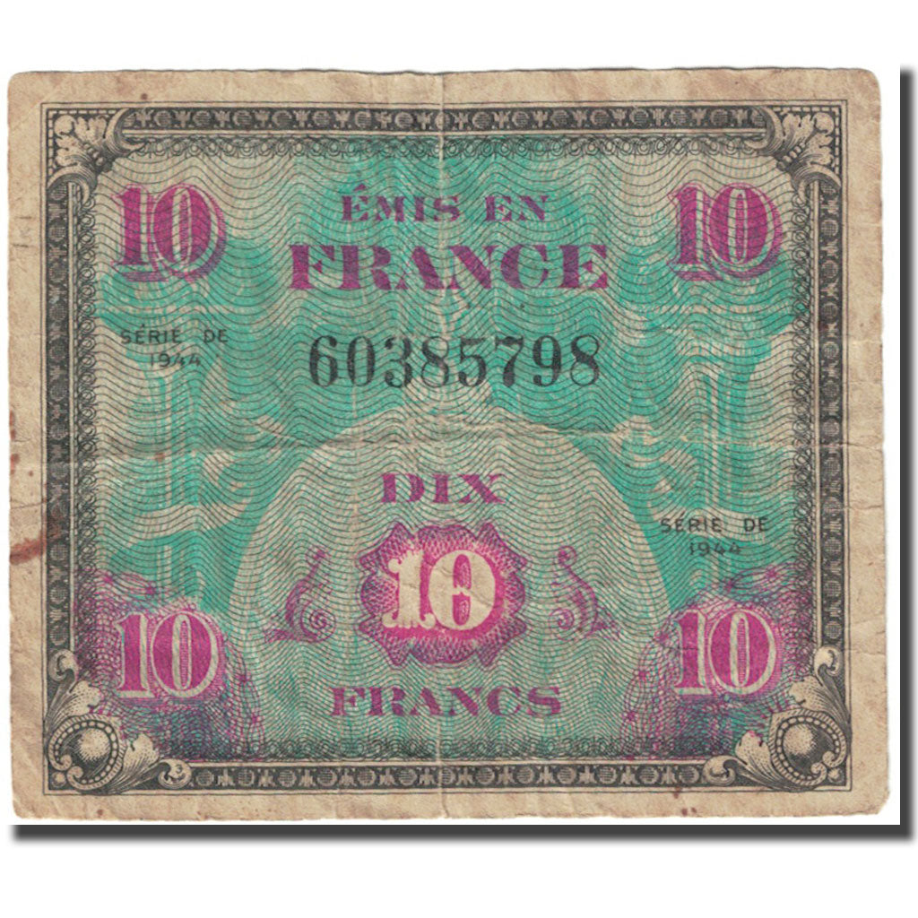 Francia, 10 Francs, Flag/France, 1944, SERIE DE 1944, B, Fayette:VF18.1, KM:116a
