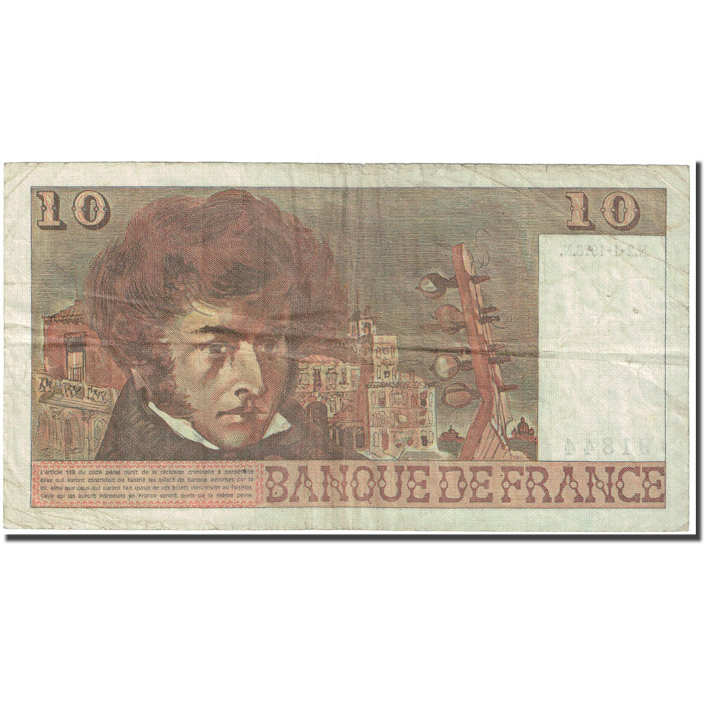 France, 10 Francs, Berlioz, 1976, 1976-01-02, VG(8-10), Fayette:63.16, KM:150s