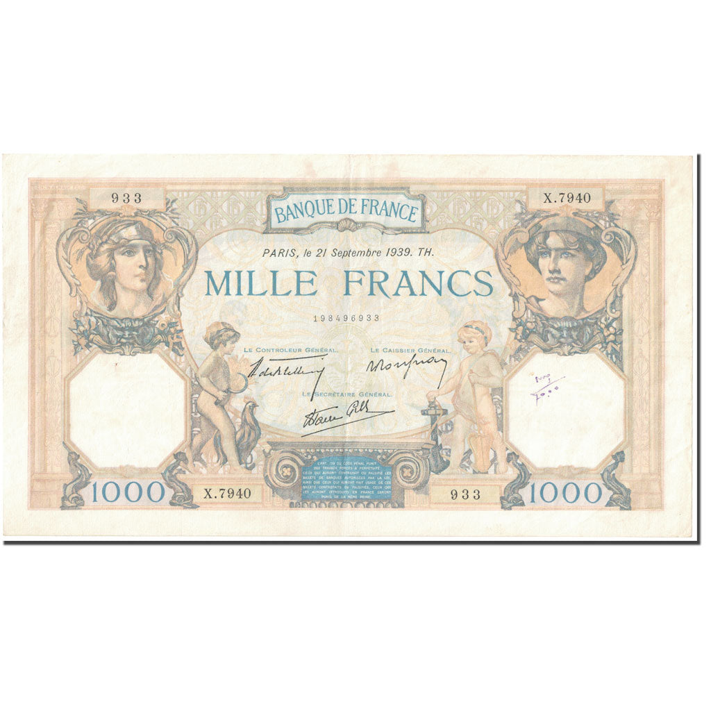 France, 1000 Francs, Cérès et Mercure, 1939, 1939-09-21, EF(40-45)