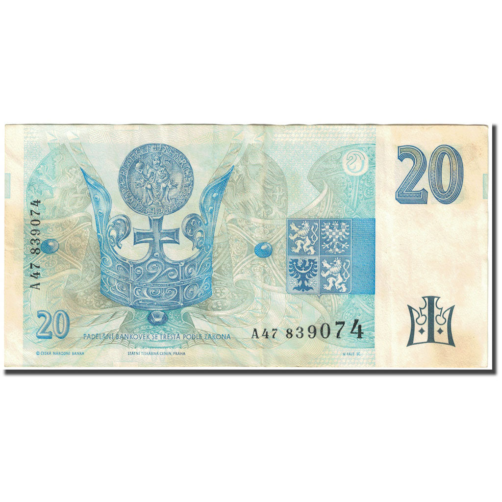 Banknote, Czech Republic, 20 Korun, 1994, Undated (1994), KM:10a, VF(20-25)