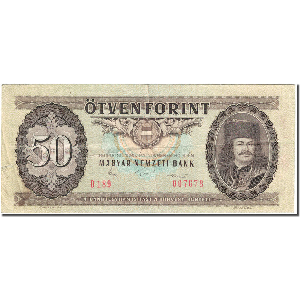 Banknote, Hungary, 50 Forint, 1986, 1986-11-04, KM:170g, VG(8-10)