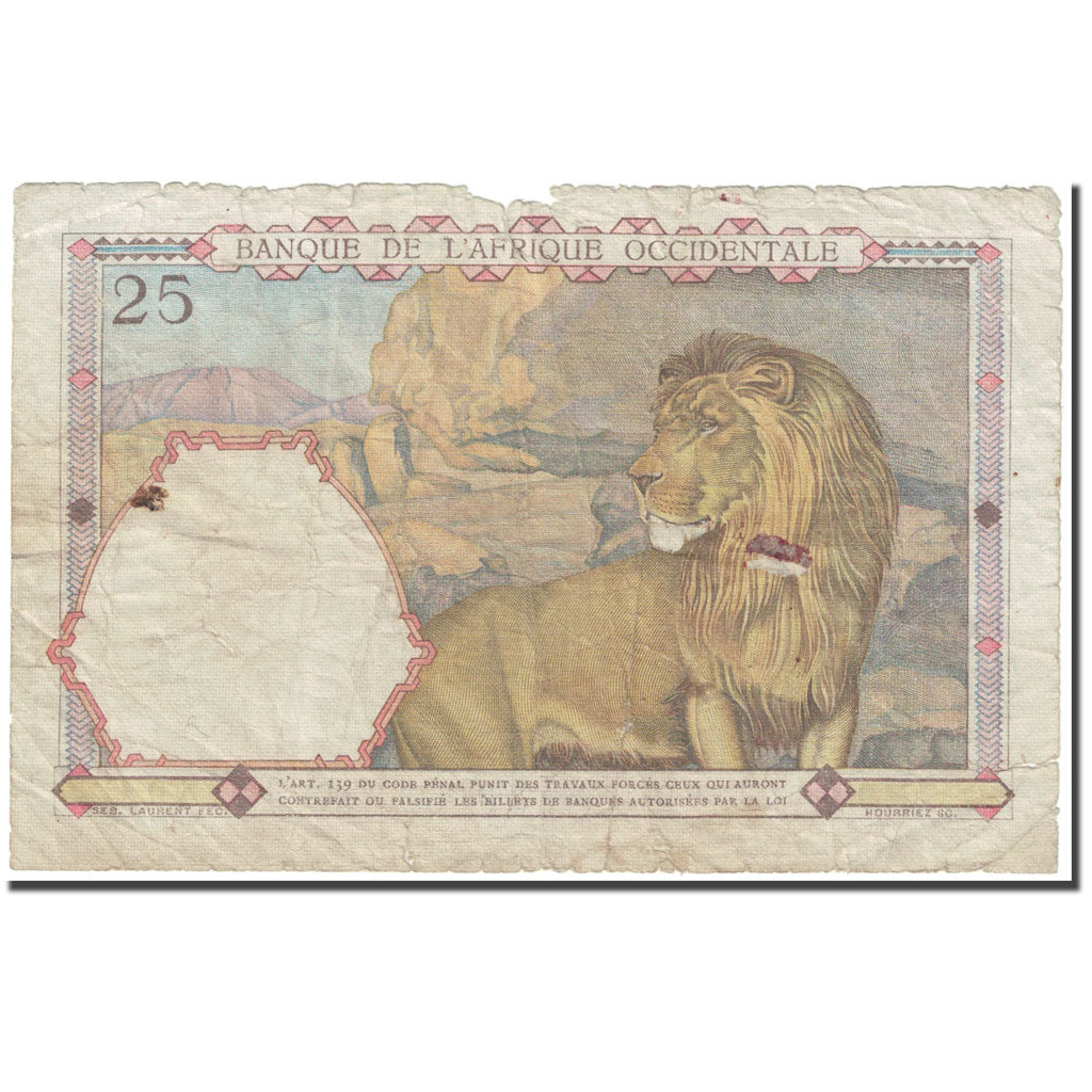 Banknot, Francuska Afryka Równikowa, 25 Francs, 1942, 1942-04-22, KM:7a
