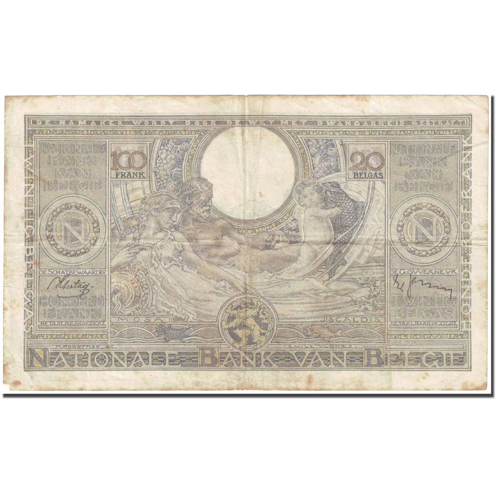 Banknote, Belgium, 100 Francs-20 Belgas, 1938, 1938-06-21, KM:107, VG(8-10)
