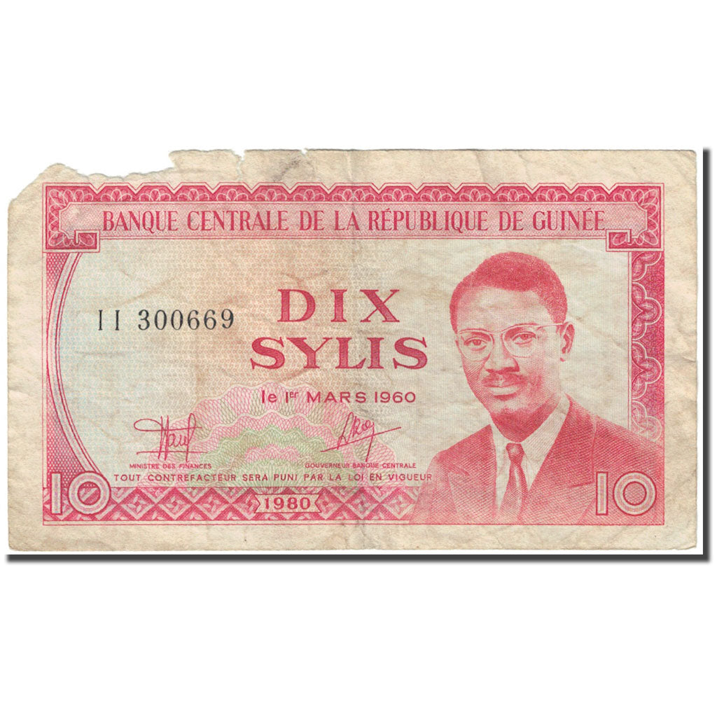 Banknote, Guinea, 10 Sylis, 1980, 1980 (Old Date : 1960/03/01)., KM:23a, AG(1-3)
