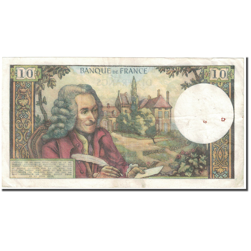 França, 10 Francs, Voltaire, 1970, 1970-01-08, VF(20-25), KM:147c