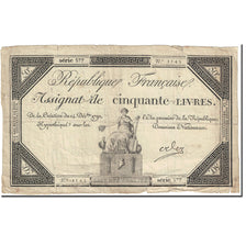 France, 50 Livres, 1792, Oder, 1792-12-14, VF(30-35), KM:A72, Lafaurie:164