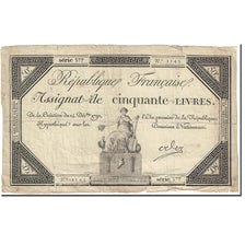 Francja, 50 Livres, 1792, Oder, 1792-12-14, VF(30-35), KM:A72, Lafaurie:164