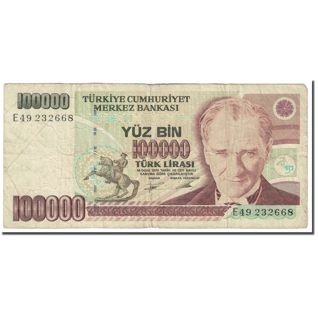 Banknote, Turkey, 100,000 Lira, 1991, Old Date : 14.10.1970 (1991)., KM:205