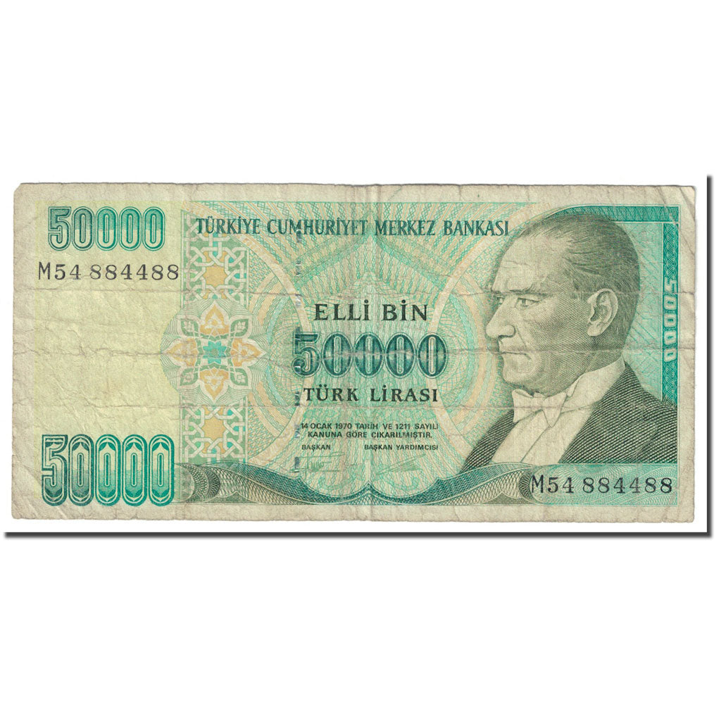 Geldschein, Türkei, 50,000 Lira, 1995, Old Date : 14.10..1970 (1995)., KM:204