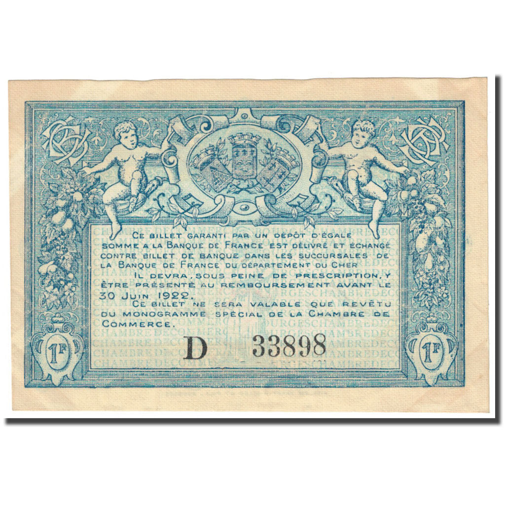 Francia, Bourges, 1 Franc, 1917, Chambre de Commerce, MBC, Pirot:32-9