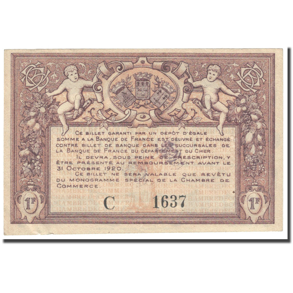 France, Bourges, 1 Franc, 1915, Chambre de Commerce, AU(55-58), Pirot:32-2