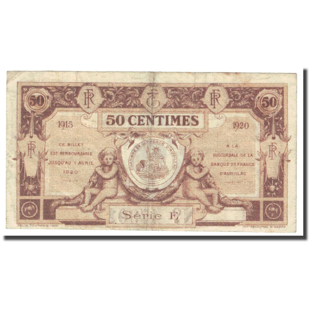 France, Aurillac, 50 Centimes, 1915, Chambre de Commerce, EF(40-45), Pirot:16-1