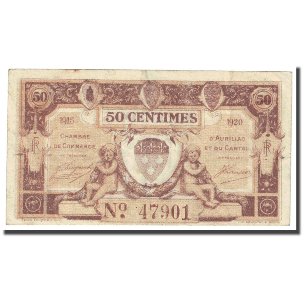 France, Aurillac, 50 Centimes, 1915, Chambre de Commerce, EF(40-45), Pirot:16-1