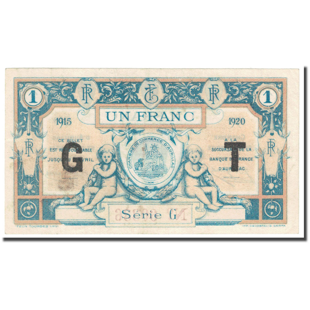 Francja, Aurillac, 1 Franc, 1915, Chambre de Commerce, EF(40-45), Pirot:16-10