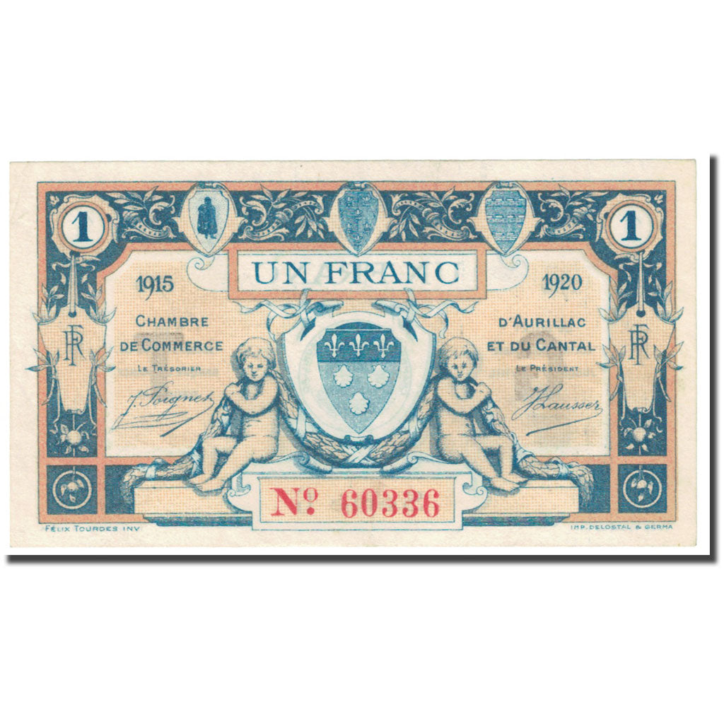 Francja, Aurillac, 1 Franc, 1915, Chambre de Commerce, EF(40-45), Pirot:16-10