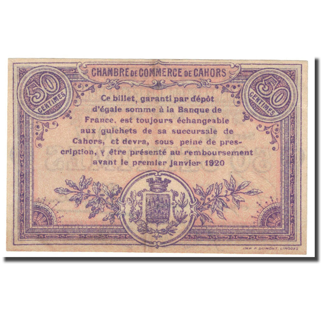 France, Cahors, 50 Centimes, 1915, Chambre de Commerce, EF(40-45), Pirot:35-12