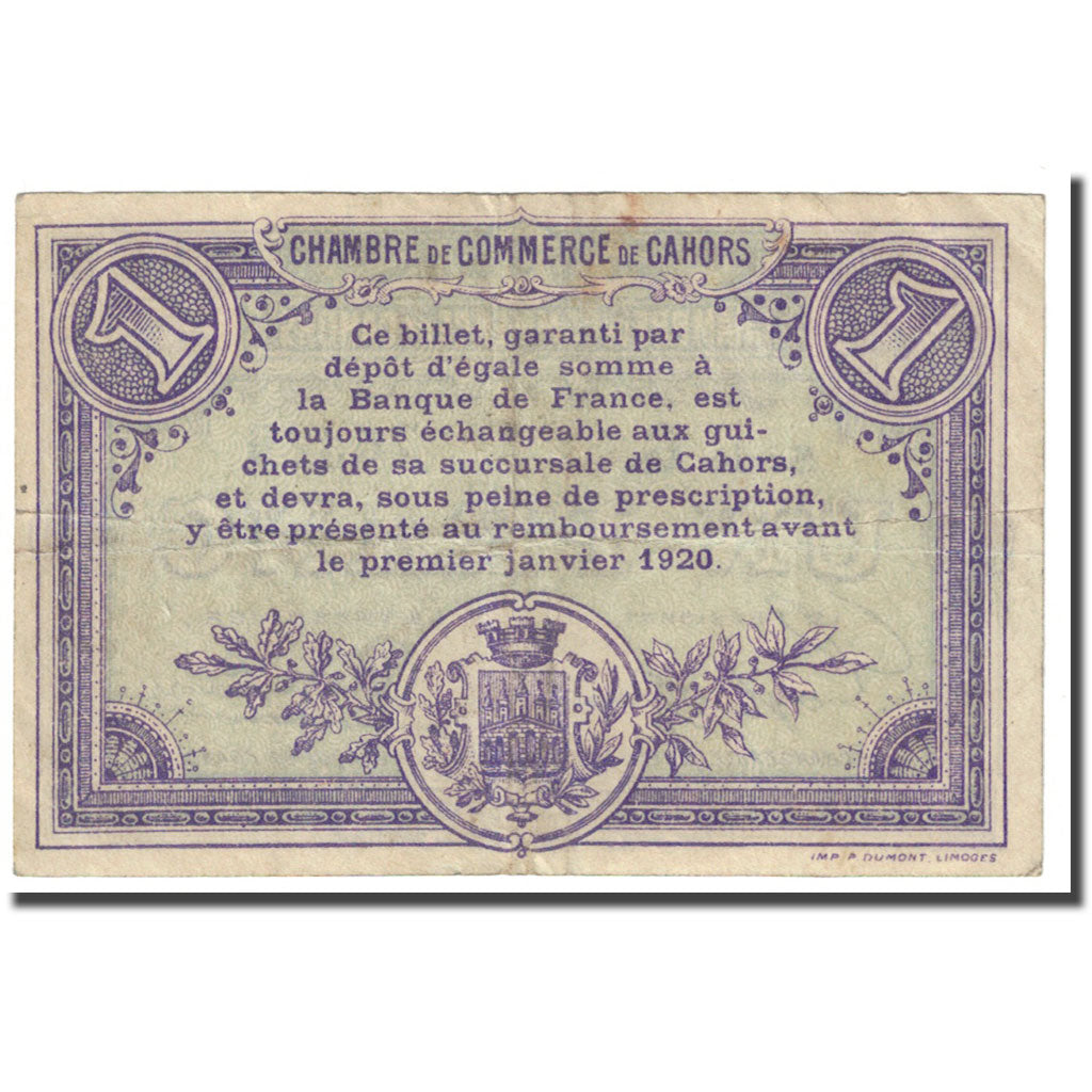 Frankrijk, Cahors, 1 Franc, 1915, Chambre de Commerce, TB, Pirot:35-14