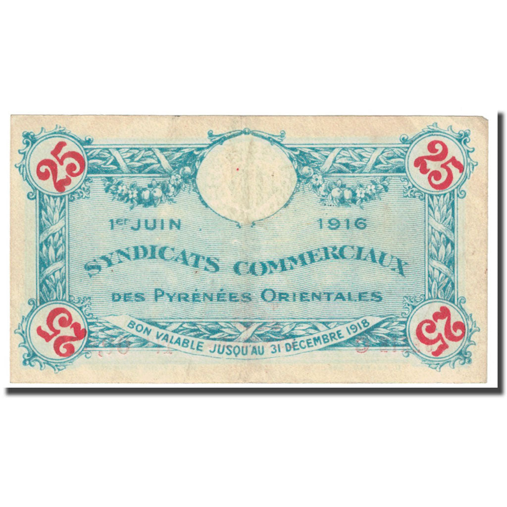 France, Pyrénées Orientales, 25 Centimes, 1916, Syndicats Commerciaux, TB