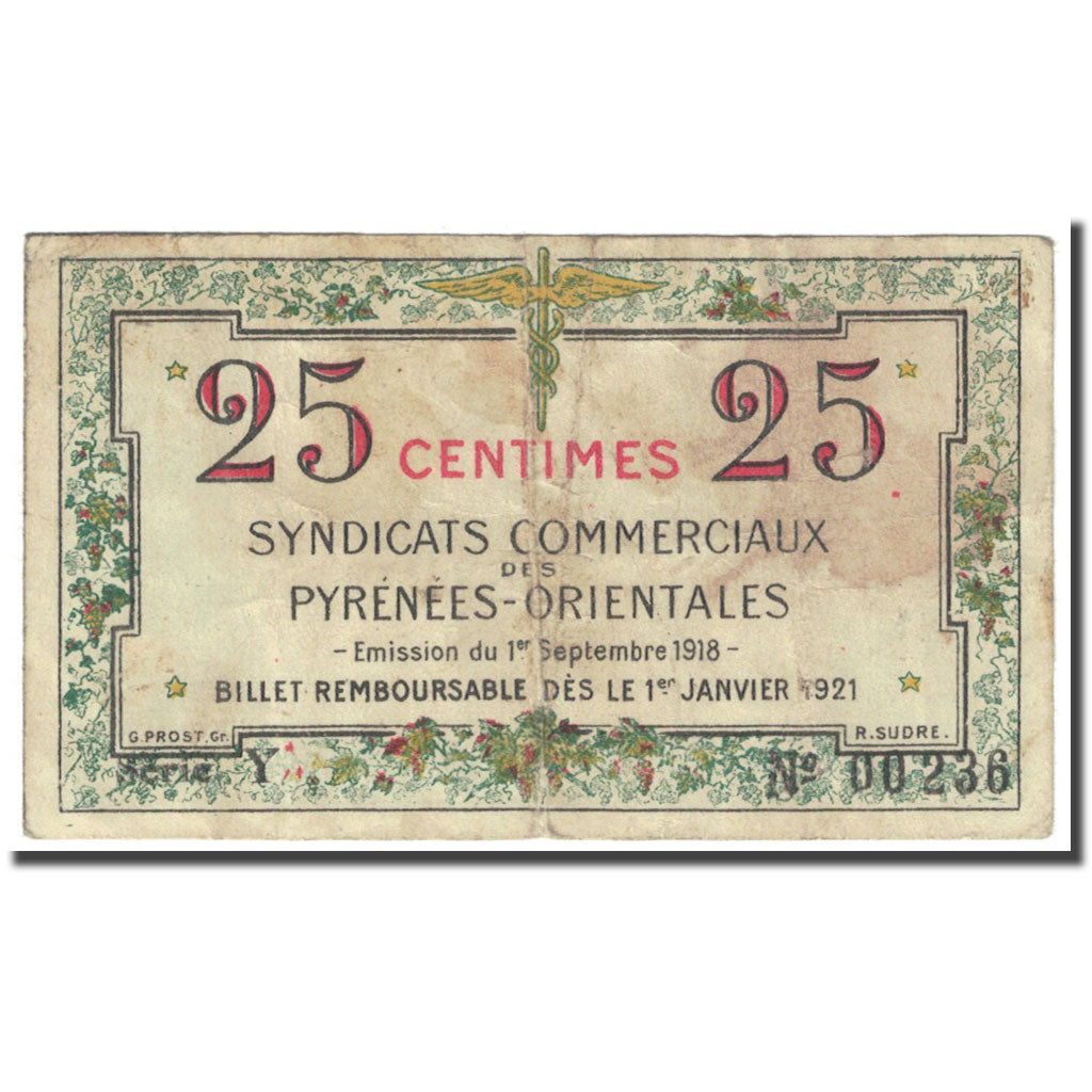 France, Pyrénées Orientales, 25 Centimes, 1918, Syndicats Commerciaux, B