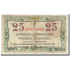 France, Pyrénées Orientales, 25 Centimes, 1918, Syndicats Commerciaux, B