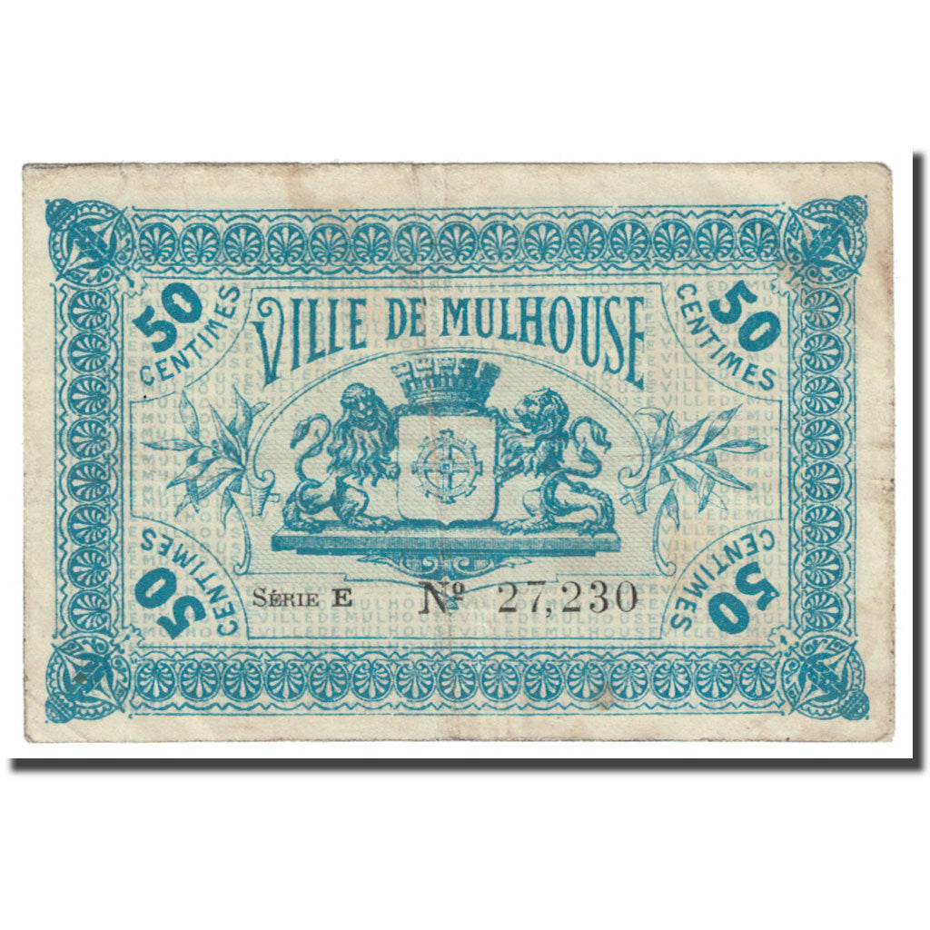 France, Mulhouse, 50 Centimes, 1918, Bon de Municipalité, B, Pirot:132-1