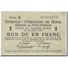 France, Poix-Terron, 1 Franc, 1916, Syndicat d'émission / Bon de, VF(20-25)