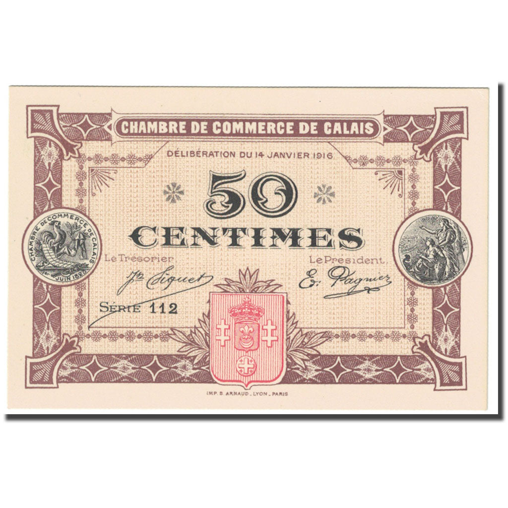 France, Calais, 50 Centimes, 1916, Epreuve Uniface., UNC(65-70)