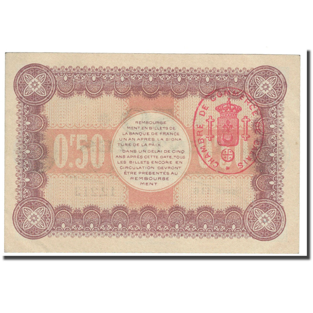 France, Calais, 50 Centimes, 1916, Chambre de Commerce, UNC(63), Pirot:36-21