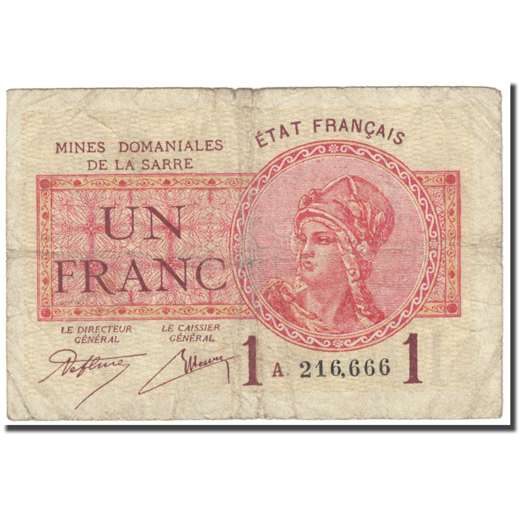Francia, Sarre, 1 Franc, 1920, Mines Domaniales, RC, Pirot:147-2