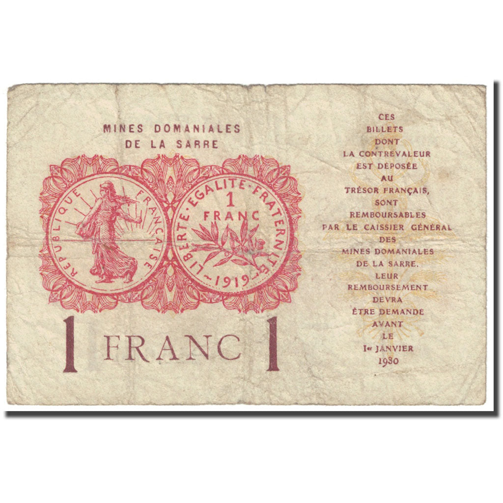 Francia, Sarre, 1 Franc, 1920, Mines Domaniales, RC, Pirot:147-2