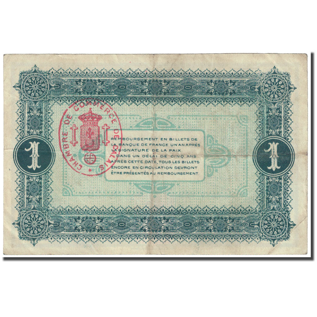 France, Calais, 1 Franc, 1916, Chambre de Commerce, VF(20-25), Pirot:36-25