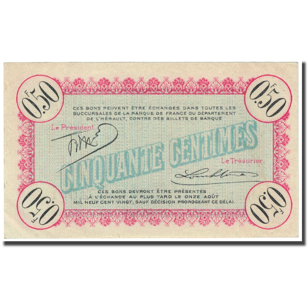 France, Cette (Sète)., 50 Centimes, 1915, Chambre de Commerce, AU(55-58)