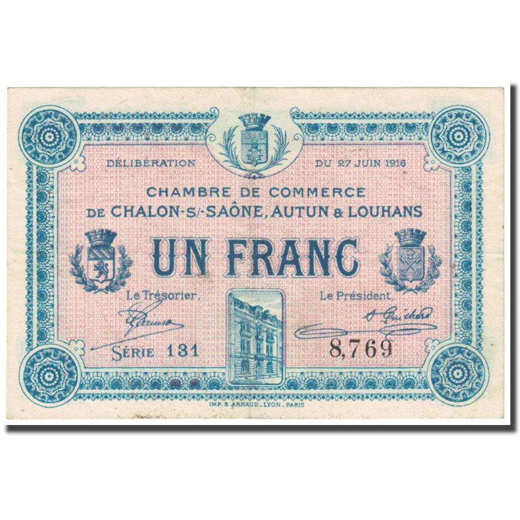 France, Chalon-s-/-Saône, Autun & Louhans, 1 Franc, 1916, Chambre de Commerce