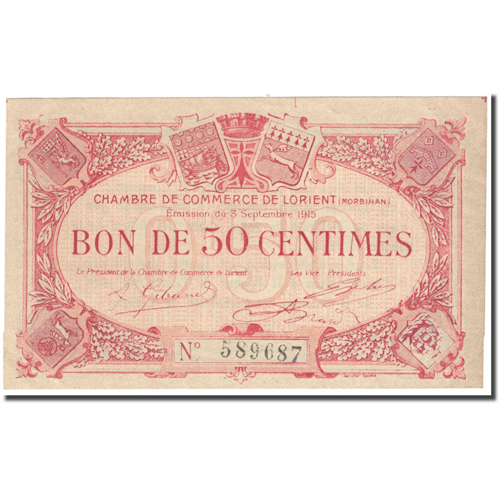 France, Lorient, 50 Centimes, 1915, Chambre de commerce / Bon de, UNC(65-70)