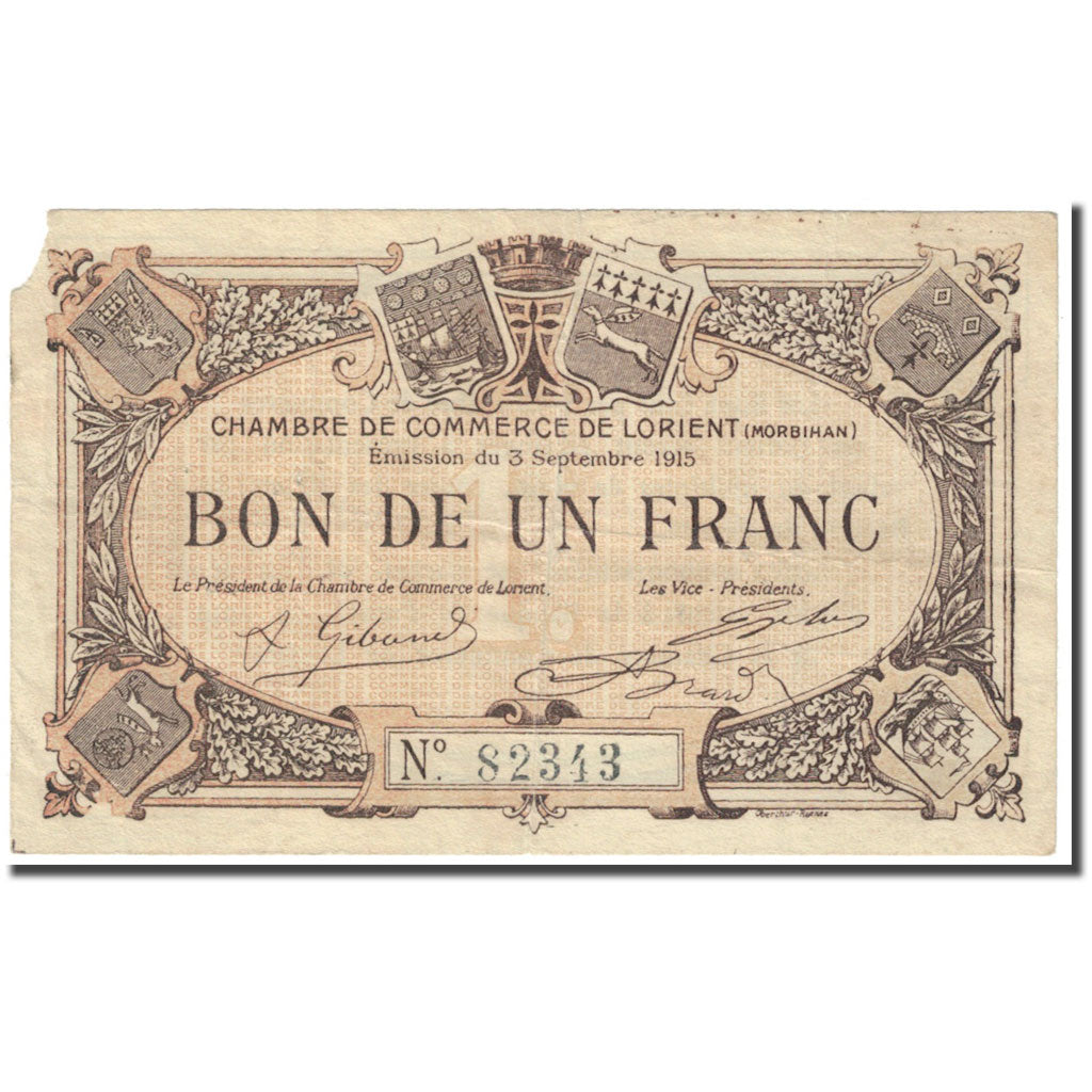Frankrijk, Lorient, 1 Franc, 1915, Chambre de commerce / Bon de, AB, Pirot:75-2