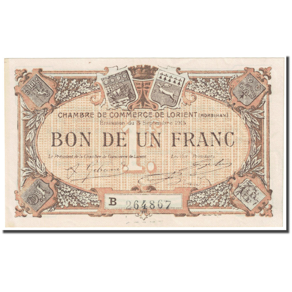 France, Lorient, 1 Franc, 1915, Chambre de commerce / Bon de, UNC(65-70)