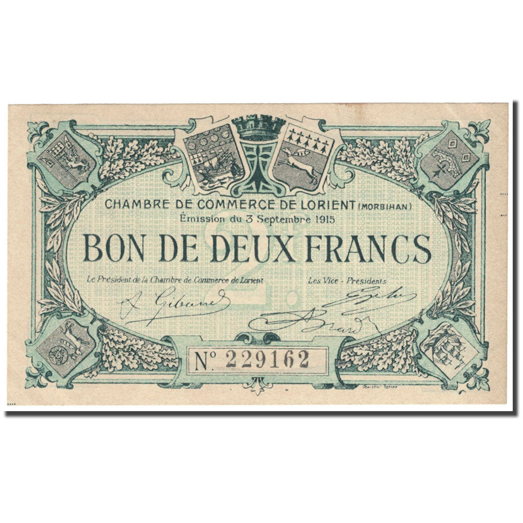 France, Lorient, 2 Francs, 1915, Chambre de commerce / Bon de, EF(40-45)