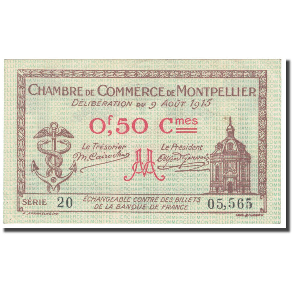 France, Montpellier, 50 Centimes, 1915, Chambre de Commerce, AU(55-58)