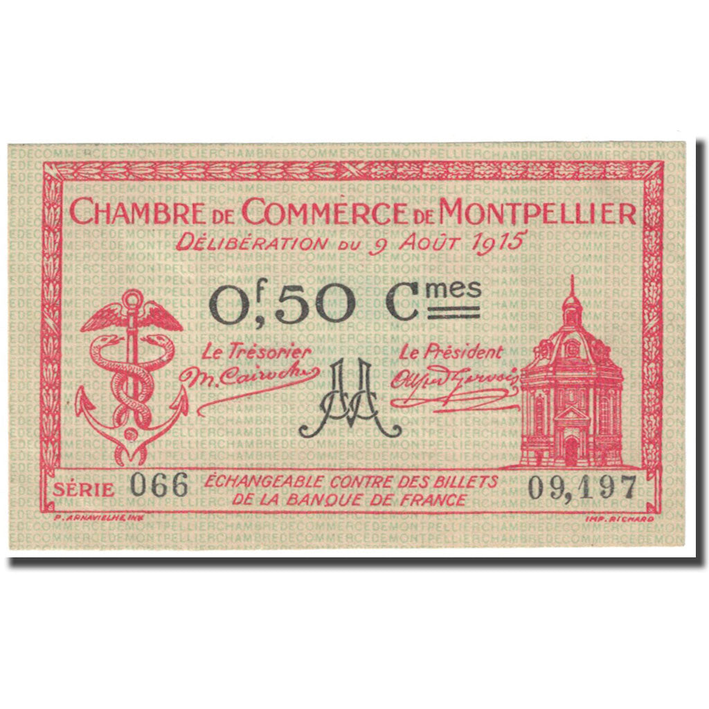 France, Montpellier, 50 Centimes, 1915, Chambre de Commerce, EF(40-45)