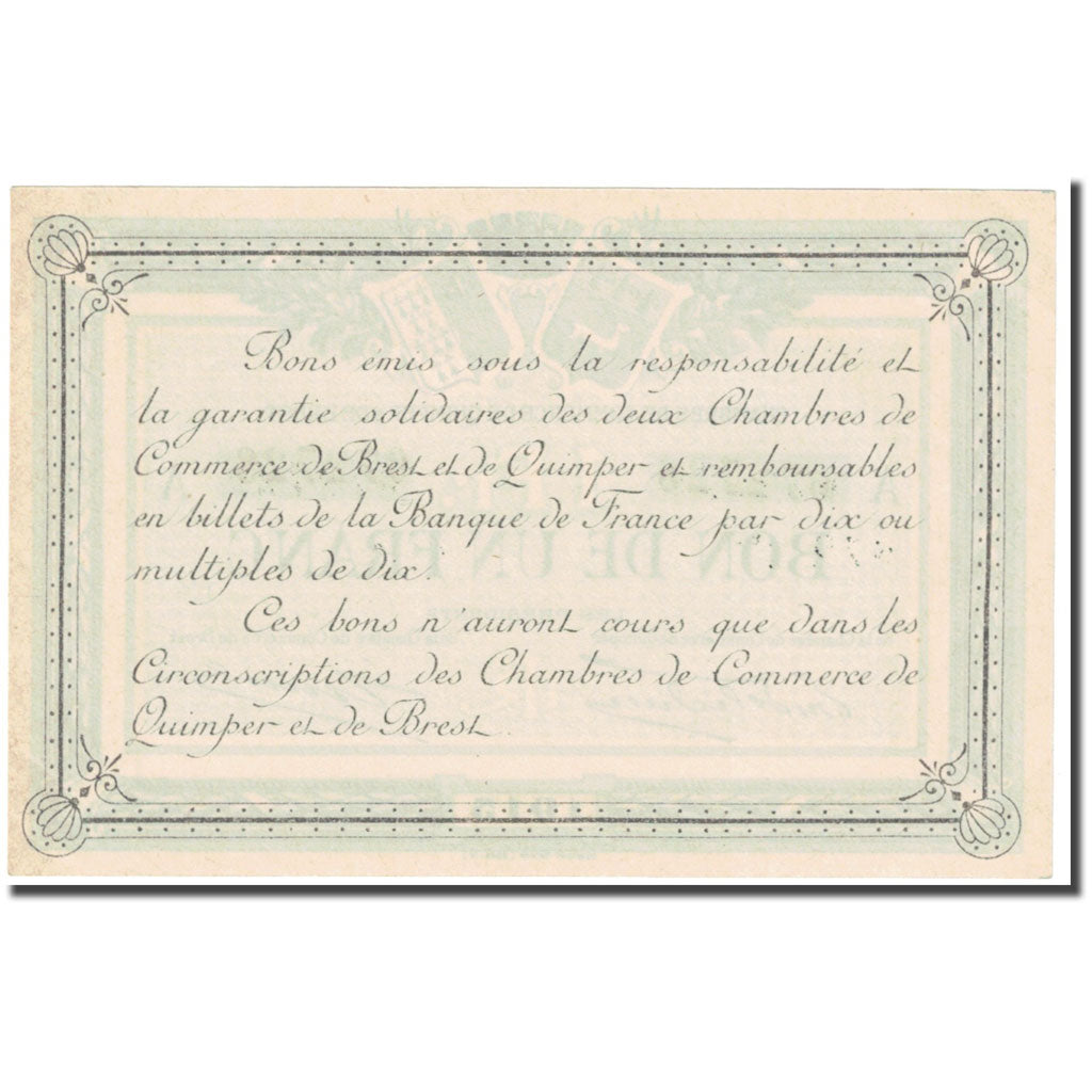 France, Quimper & Brest., 1 Franc, 1915, Chambre de commerce / Bon de