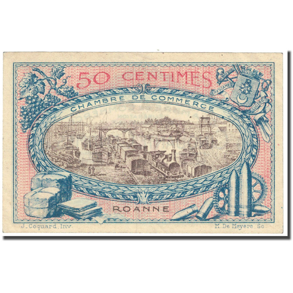 França, Roanne, 50 Centimes, 1917, Chambre de Commerce, AU(55-58), Pirot:106-9