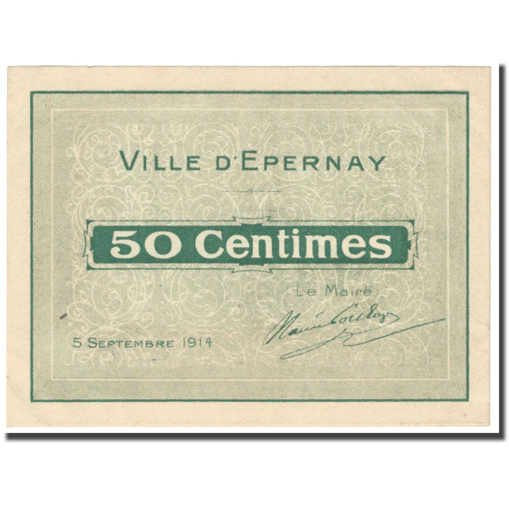 França, Epernay., 50 Centimes, 1914, Bon Municipal., AU(55-58), Pirot:51-15
