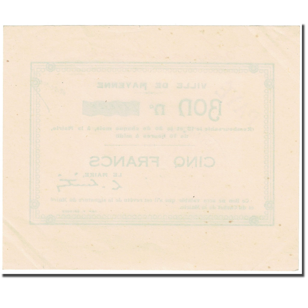Francia, Mayenne, 5 Francs, Service des Emigrés., EBC, Pirot:53-2
