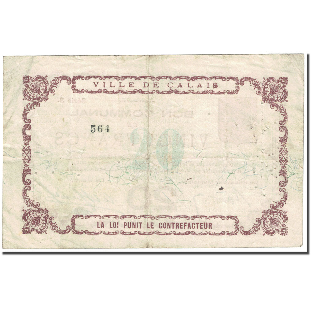 Francia, Calais, 20 Francs, 1914, Bon Communal, MBC, Pirot:62-233